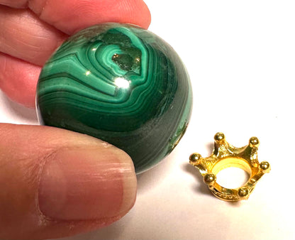 Malachite Sphere from the Congo — 31mm (NC7805) 66 grams | Includes Adorable Crown Stand