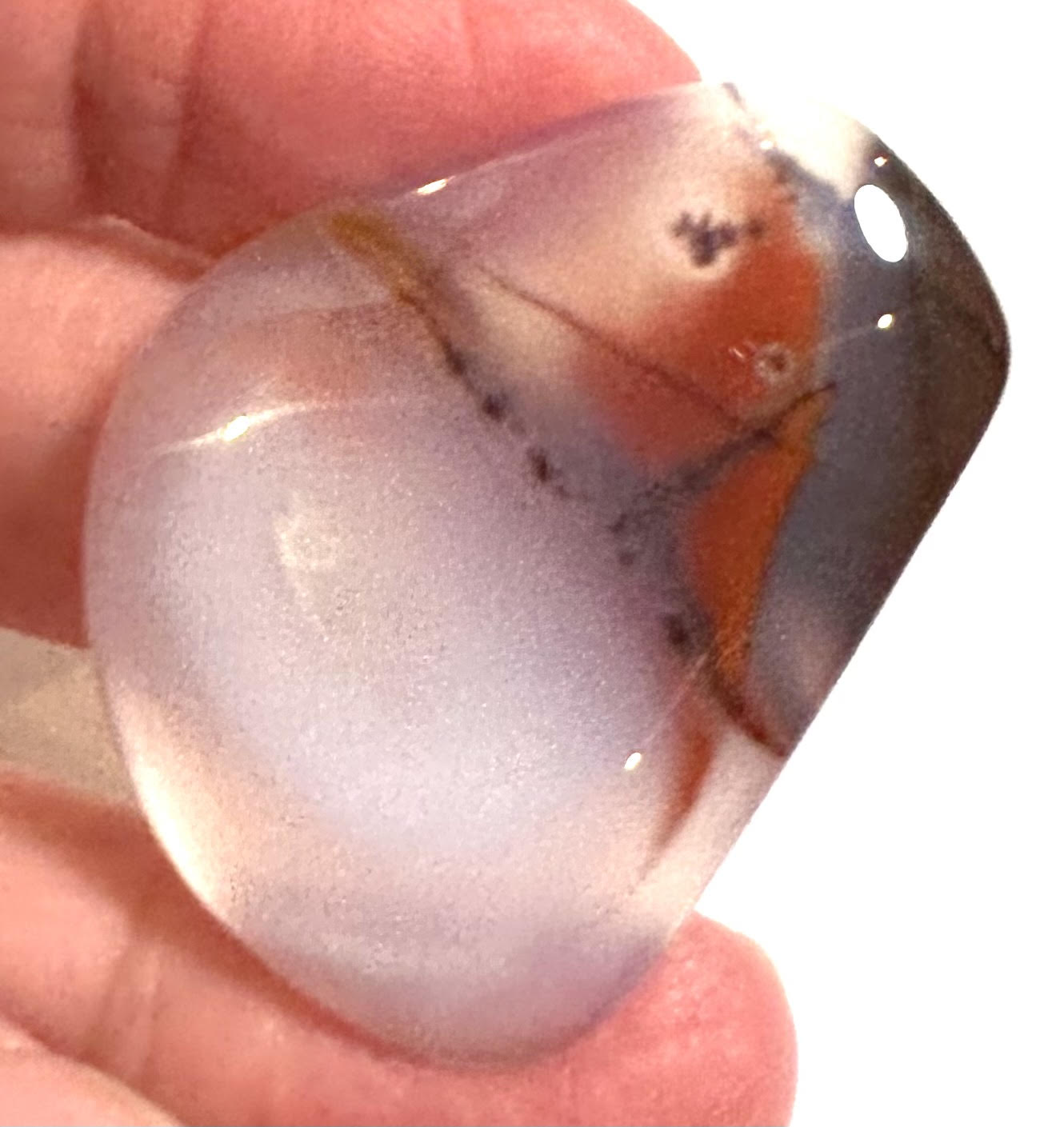 AAA Natural Blue Chalcedony Freeform Cabochon with Red Dendrites – 32 x 39mm – #CAB4