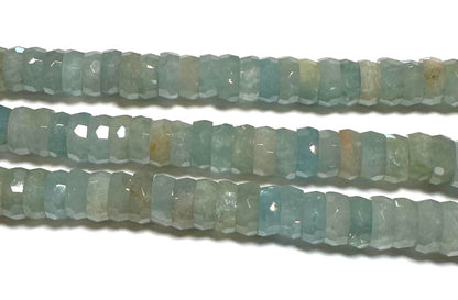 Natural Brazilian Aquamarine Faceted Wheel Rondelle Beads 6 x 2mm #SP7919