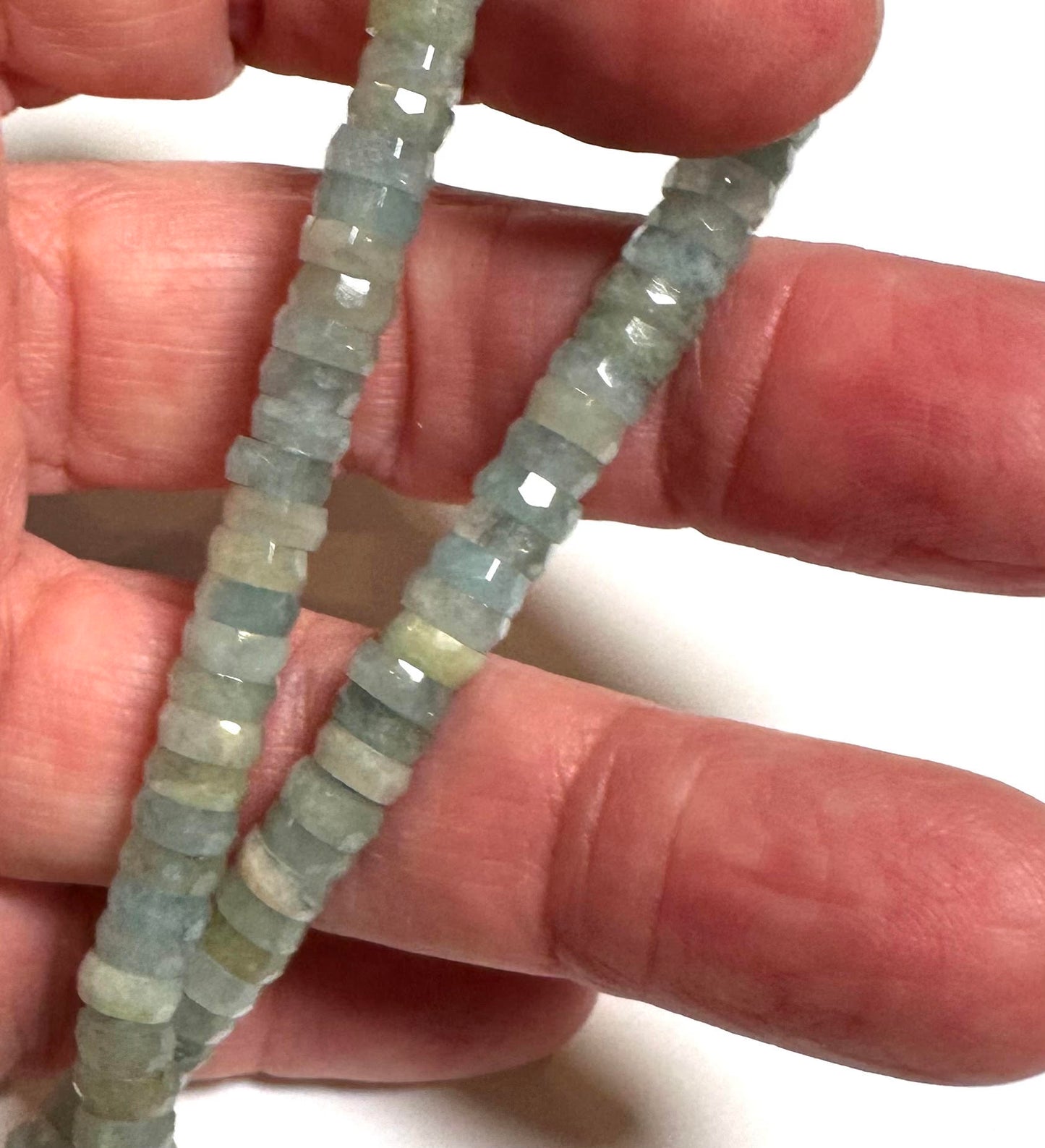 Natural Brazilian Aquamarine Faceted Wheel Rondelle Beads 6 x 2mm #SP7919
