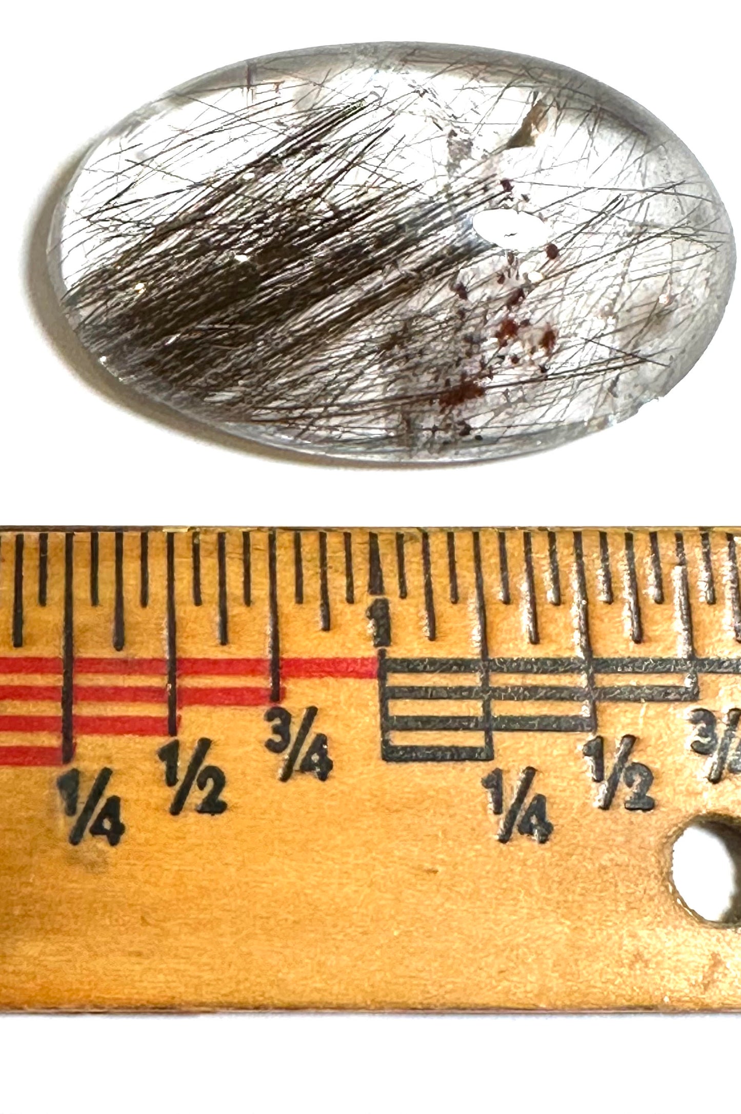High Quality Brazilian Rutile Quartz Cabochon with Golden Rutile, Rainbow and Flash 28 × 45 mm #CAB7940