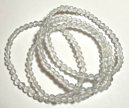 Clear Quartz Crystal 4mm Stretch Mala Bracelet #MALA12
