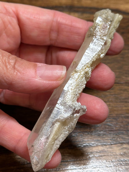Natural Diamantina Quartz Crystal Point with Black Tourmaline Rutile, Snow White Lodalite 4" length #NC5960