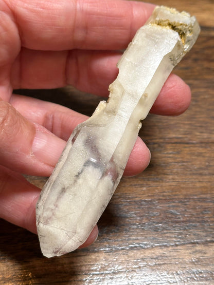 Natural Diamantina Quartz Crystal Point with Black Tourmaline Rutile, Snow White Lodalite 4" length #NC5960