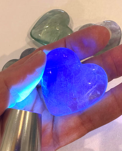 Green Fluorite Pocket Palm Heart UV Fluorescent Crystal Heart 1.75 Inch Intuitive Pick #NC7958