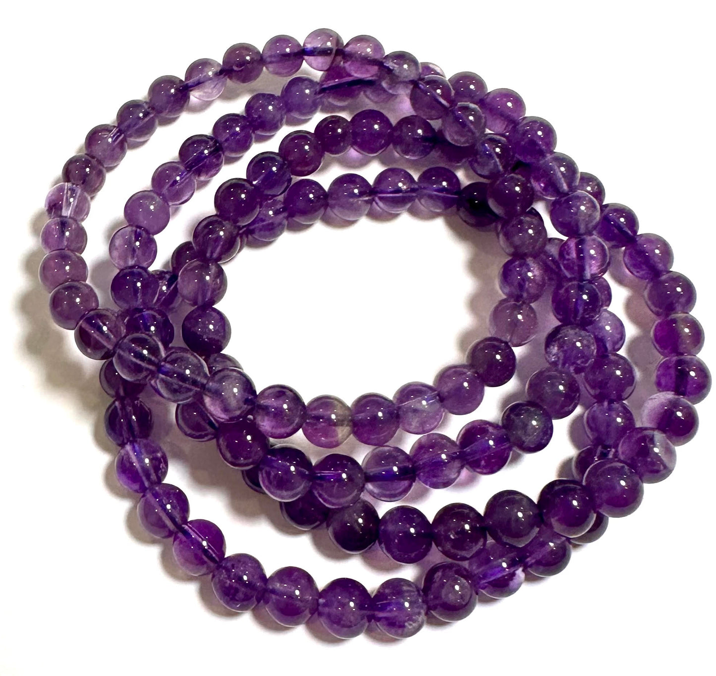 Natural Amethyst 6mm Mala Bead Bracelet Stretch Cord #MALA09