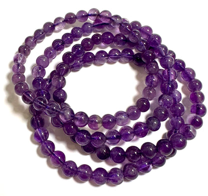 Natural Amethyst 6mm Mala Bead Bracelet Stretch Cord #MALA09