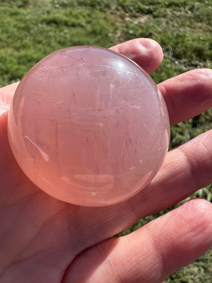 Natural Star Rose Quartz Palm Stone with Rainbow Inclusion NC7989