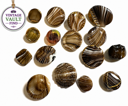 Vintage Czech Glass Shank Button Collection Marbled Cocoa Art Glass Lot #VB117