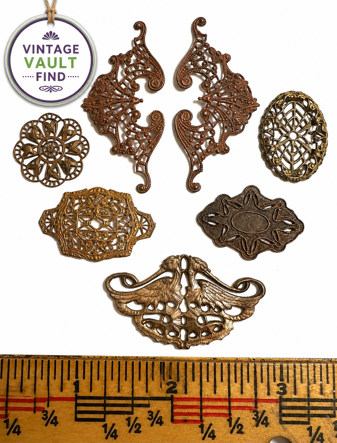 Vintage Brass Filigree Stampings One of a kind Lot #VB556