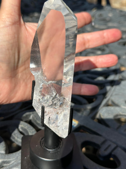Partially Polished Lemurian Quartz Crystal Statement Piece with Rainbow and Spinning Stand #NC7949