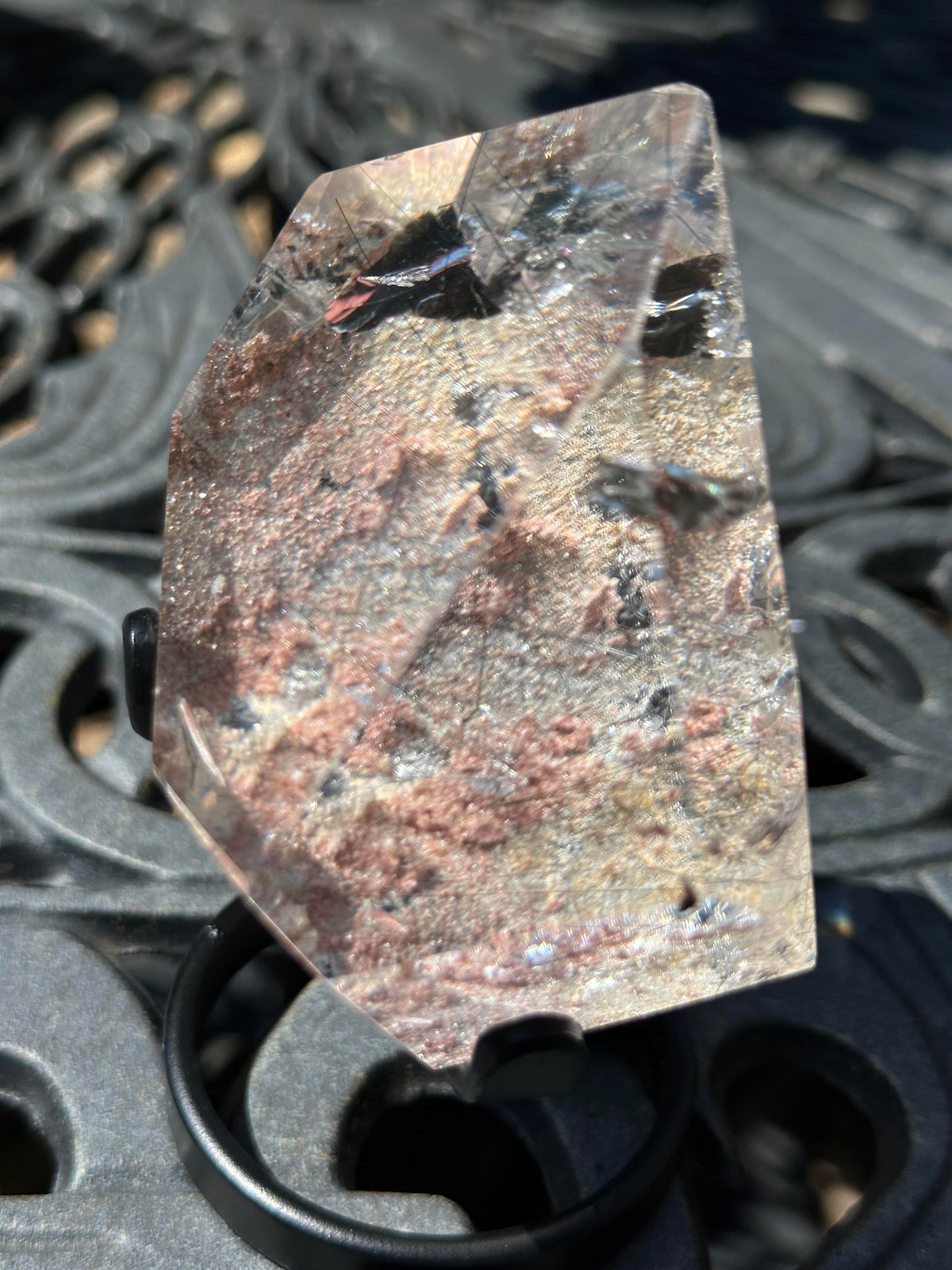 Rare Rainbow Rutilated Pink Lodolite Garden Quartz Crystal Freeform 296g #NC7953