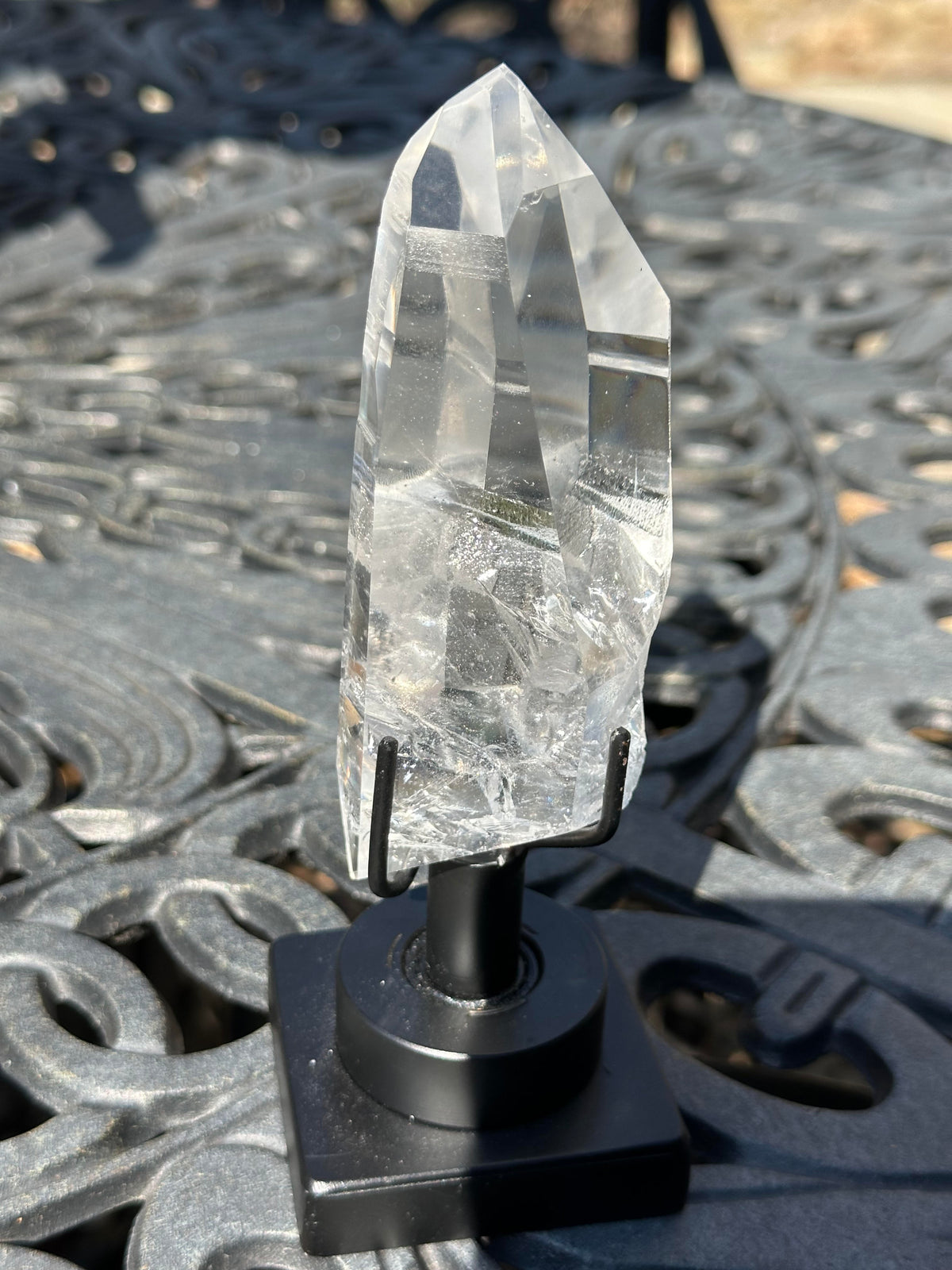 Partially Polished Lemurian Quartz Crystal Statement Piece with Rainbow and Spinning Stand #NC7949