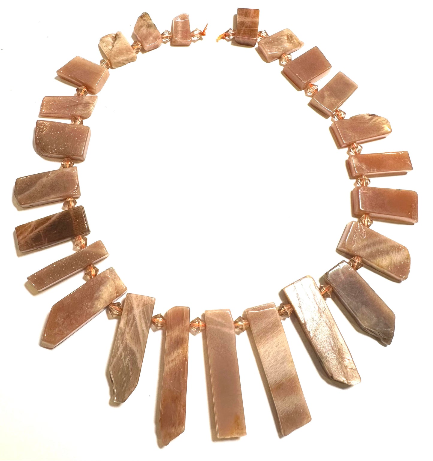 Peach Moonstone Graduated Picket Bead Strand with Schiller, 28–48mm – SP7874