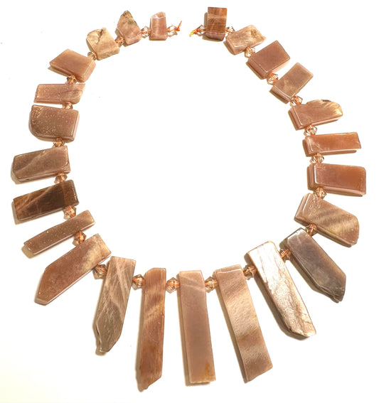 Peach Moonstone Graduated Picket Bead Strand with Schiller, 28–48mm – SP7874