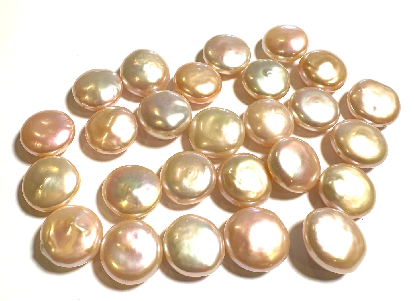Peachy Pink Coin Pearls – 14–15mm – One of a Kind – PB7853