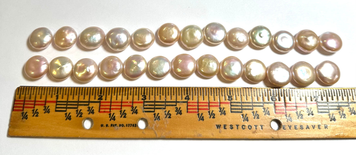 Peachy Pink Coin Pearls – 14–15mm – One of a Kind – PB7853