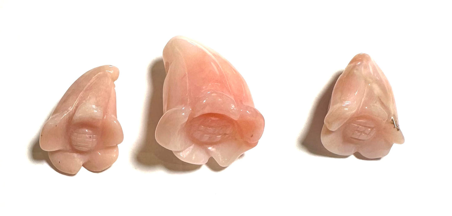 Pink Opal Carved Tulip Flower Bead Trio – One of a Kind – SP759