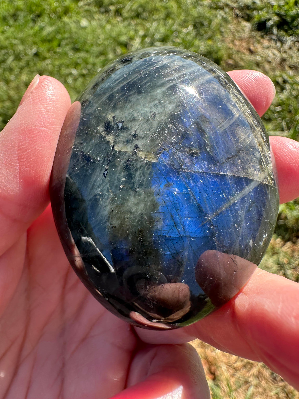 Blue Flash Labradorite Palm Stone #NC7981