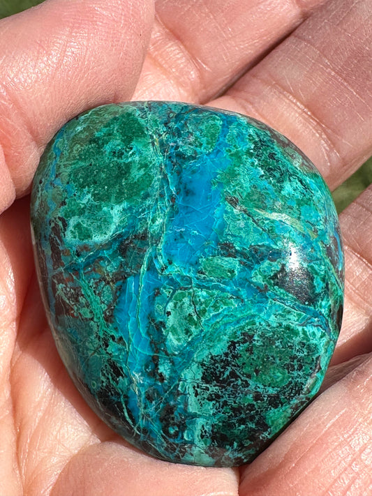 Peruvian Chrysocolla Pocket Stone with Beautiful Blue Green Matrix 38mm NC7971