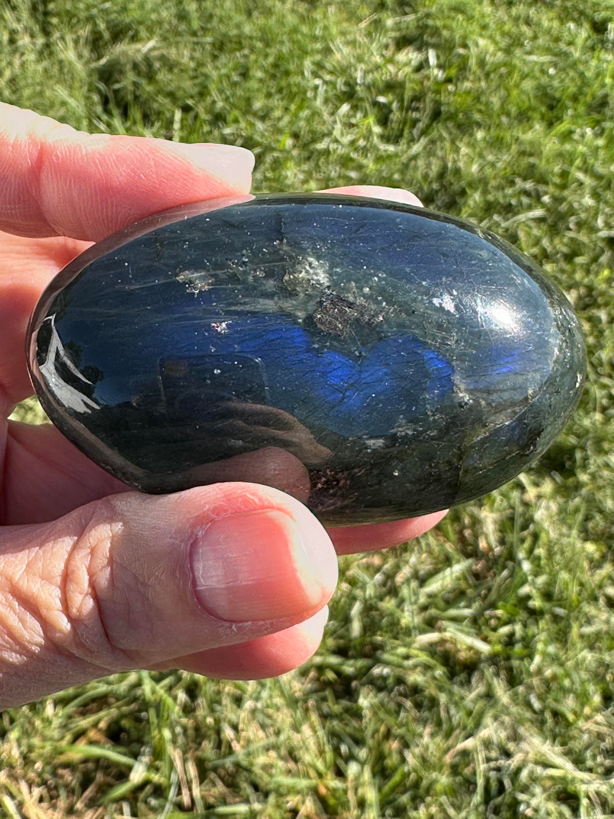 Blue Labradorite Palm Stone with Brilliant Blue Flash #NC7988