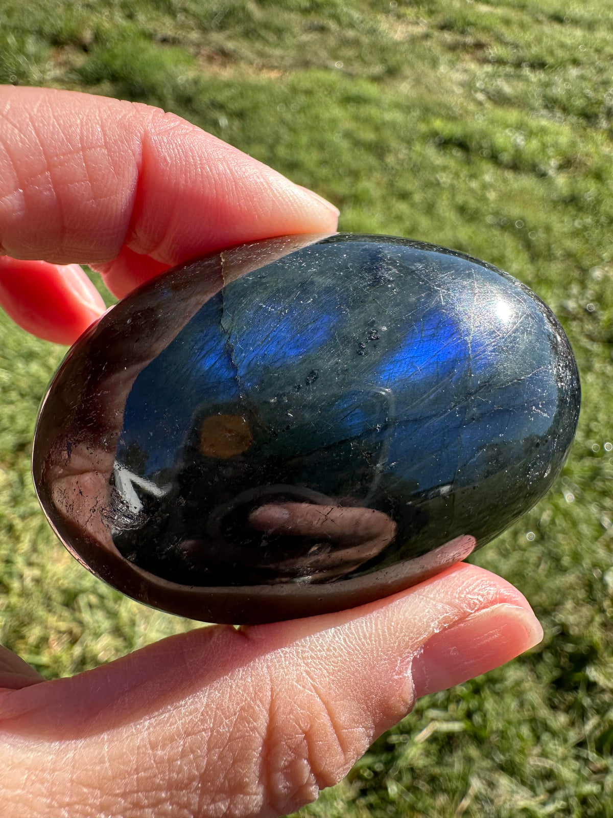 Blue Flash Labradorite Palm Stone #NC7979