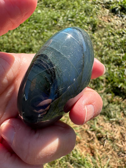 Blue Labradorite Palm Stone with Silver Flash & Unique Zoning #NC7984