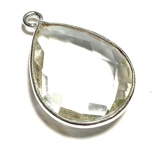 Faceted Quartz Crystal in Sterling Silver Focal Drop 22 x 14mm - SP1632