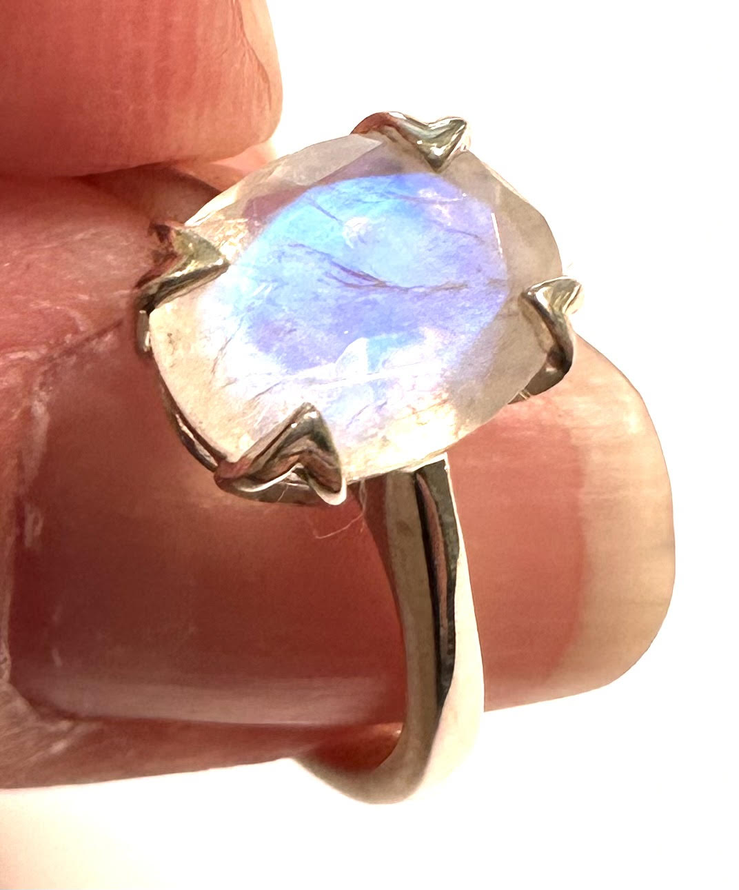 Oval Faceted Moonstone Sterling Silver Ring – Sizes 7, 8, 9, 10 – SP7721