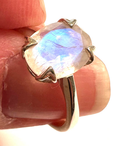Oval Faceted Moonstone Sterling Silver Ring – Sizes 7, 8, 9, 10 – SP7721