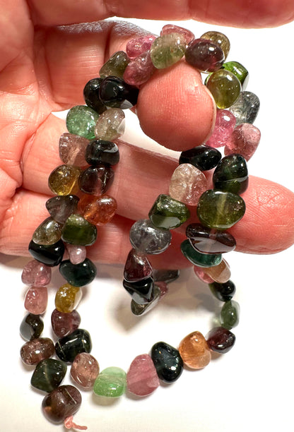 One of a Kind AA Grade Rainbow Tourmaline Polished Nugget Beads – 8mm Average - SP2394