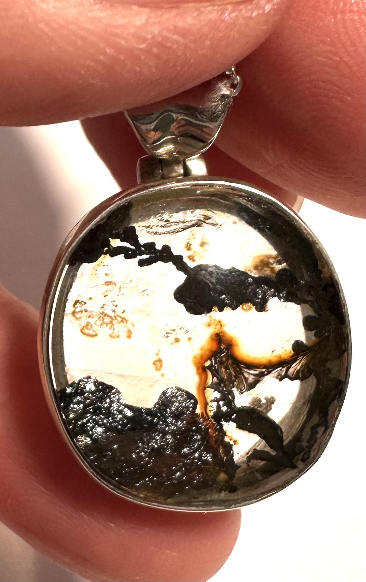 Rare Dendritic Quartz with Hematite Pendant Necklace-  Hinged Sterling Silver Bail – 18” Chain SP7724