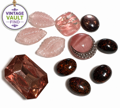 Rare Vintage Pink Glass Cabochon Collection Mixed Designer Stones #VB565