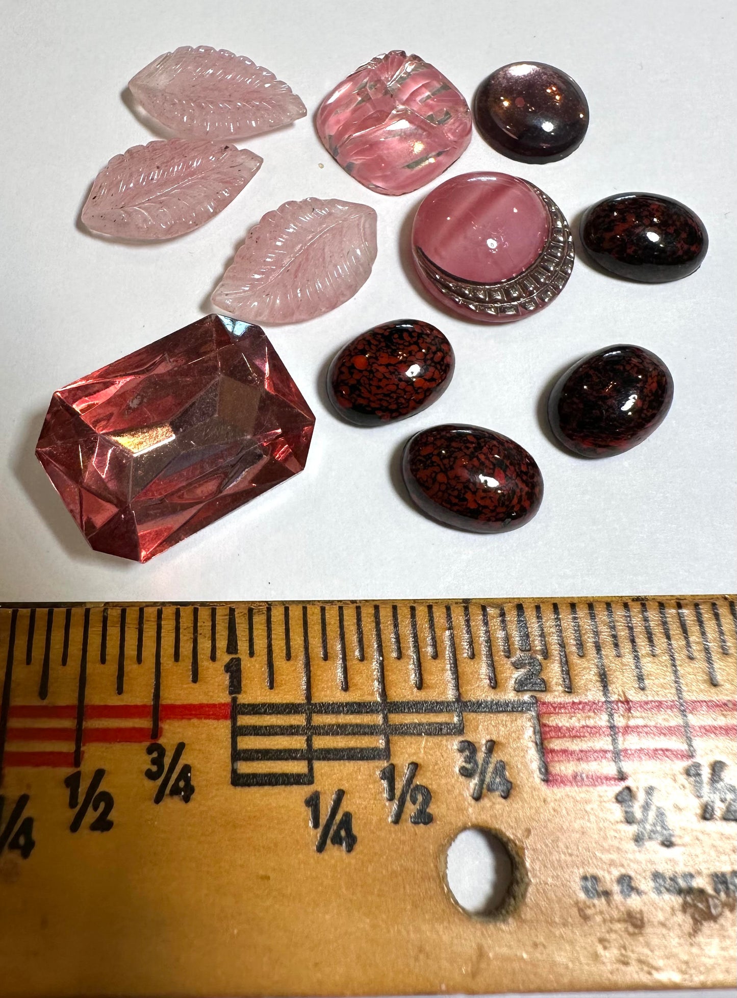 Rare Vintage Pink Glass Cabochon Collection Mixed Designer Stones #VB565