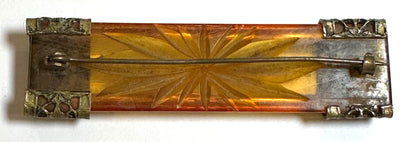 Rare Carved Apple Juice Bakelite Brooch with Ornate Filigree Mount 3 Inch One of a Kind #BAKE554