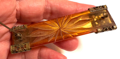 Rare Carved Apple Juice Bakelite Brooch with Ornate Filigree Mount 3 Inch One of a Kind #BAKE554