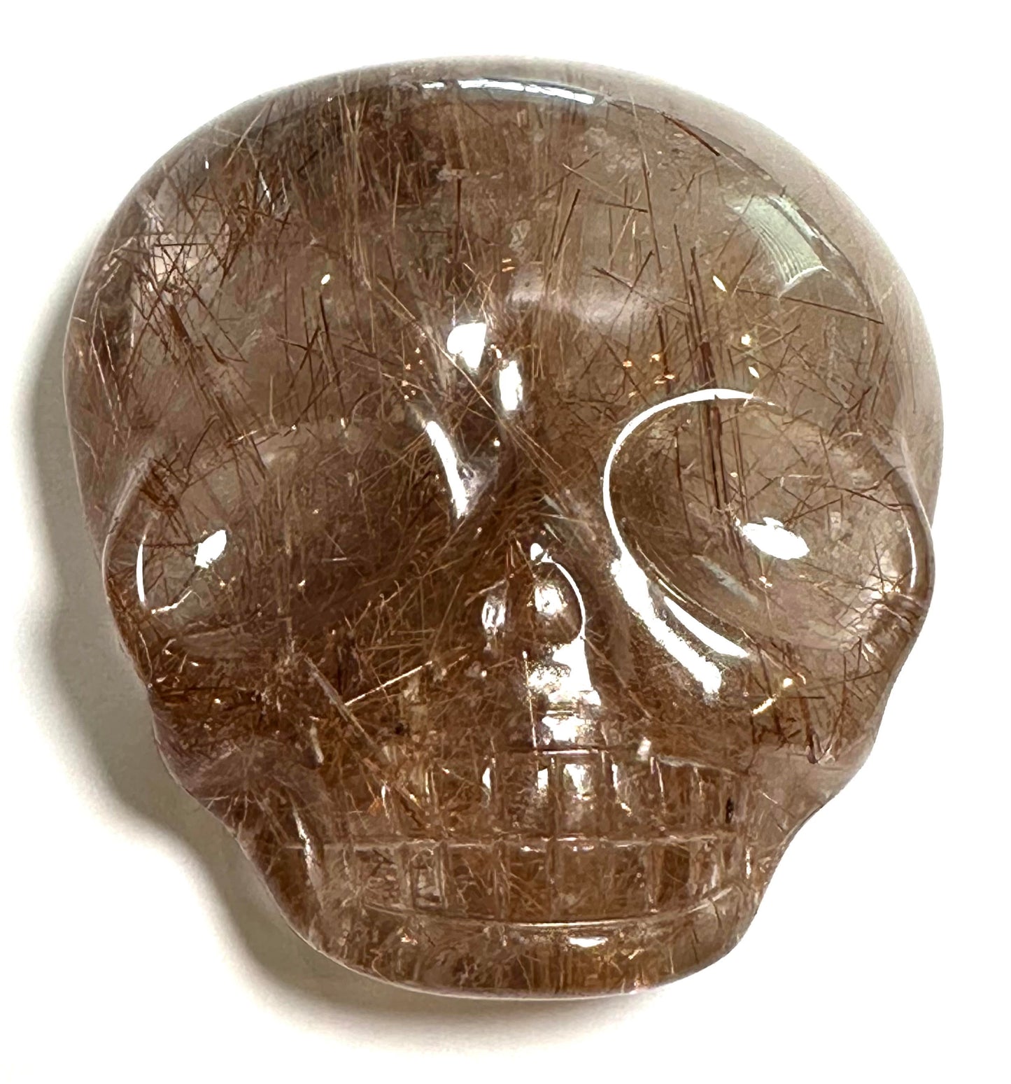 Red Rutile Quartz Magical Child Pocket Palm Stone Skull Master Carved by Leandro D'Souza 2 1/8 Inches #NC7943