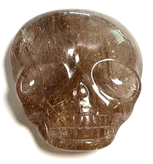 Red Rutile Quartz Magical Child Pocket Palm Stone Skull Master Carved by Leandro D'Souza 2 1/8 Inches #NC7943