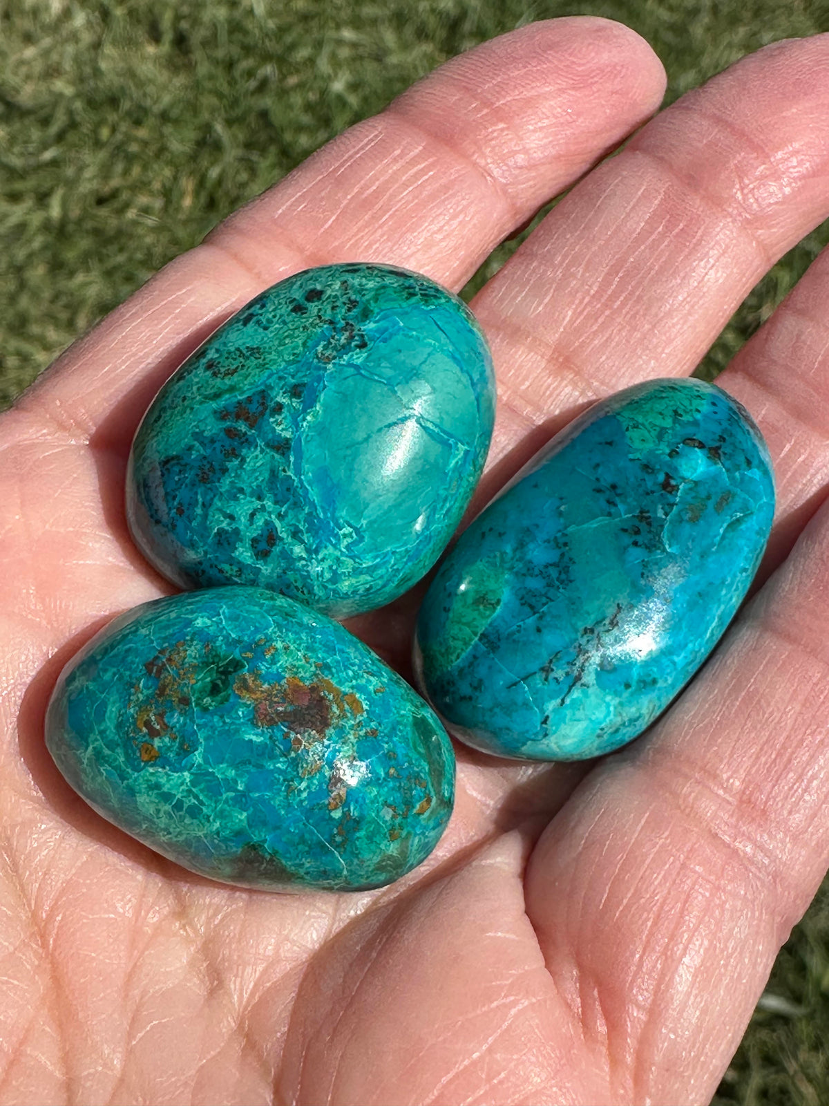 Peruvian Chrysocolla Polished Pocket Stone Set of 3 #NC7966