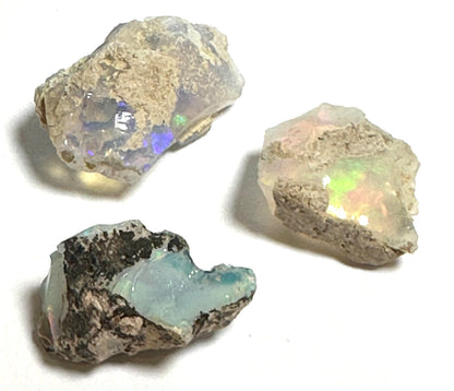 Rough Welo Ethiopian Opal in Matrix – Blue, Green & Orange Fire, 3-Piece Set #NC8000
