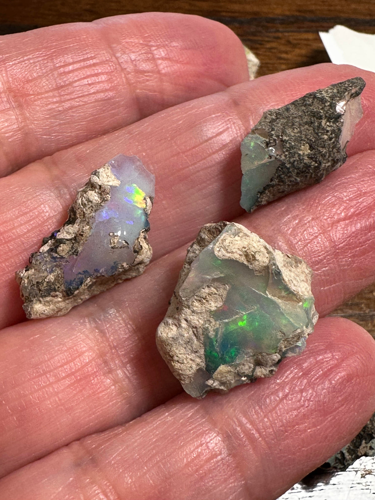 Rough Welo Ethiopian Opal in Matrix – 3-Piece Collector Set #NC7997