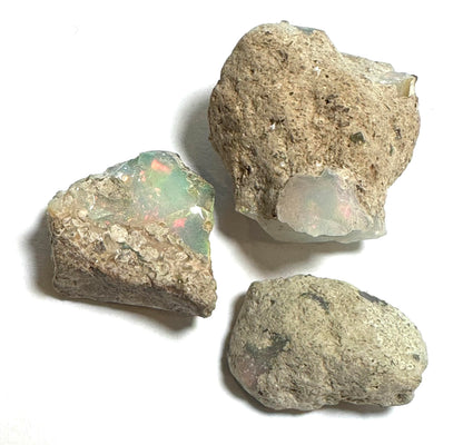 Rough Welo Ethiopian Opal in Matrix – Pink & Green Play-of-Color, 3-Piece Set #NC7999