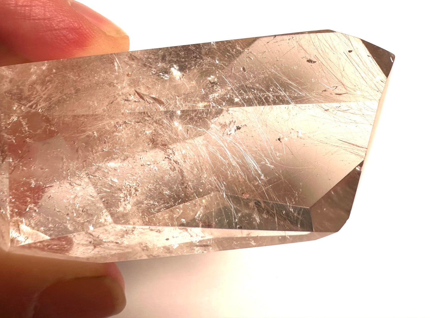 Lemurian Quartz Crystal with Fine Pink Rutile, Water Veils & Rainbow – NC7882