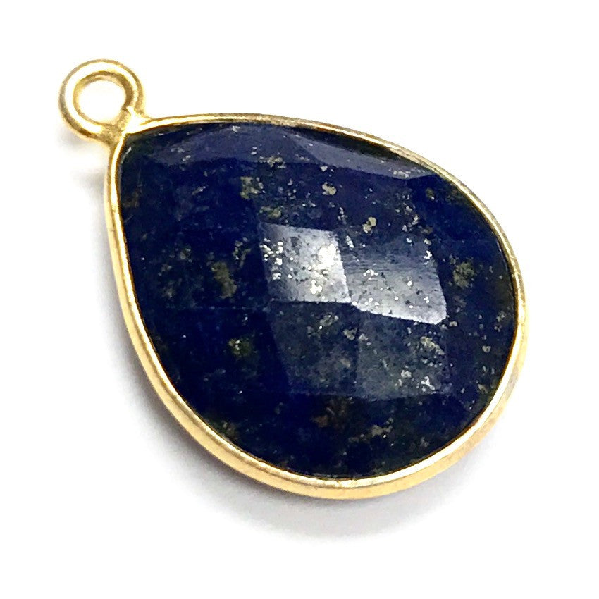 Faceted Lapis Vermeil Bezeled Drop Focal Bead 13 x 17mm