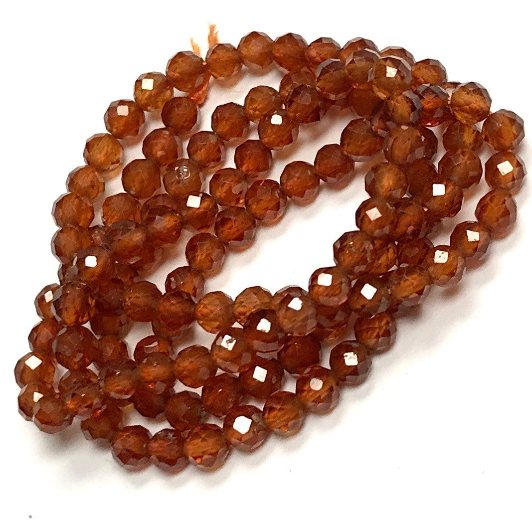 Diamond Cut Hessonite Garnet Round Beads