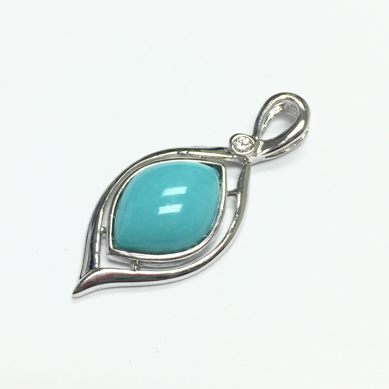 Turquoise with CZ and Sterling Silver Pendant 36 x 15mm