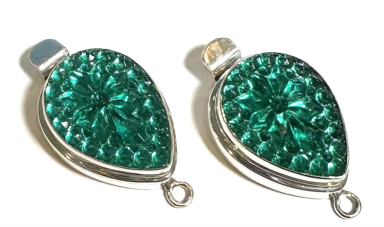 Sterling Silver Crystal Pear Clasps – Emerald Item #SALE6568