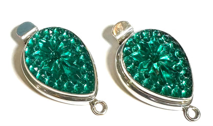 Sterling Silver Crystal Pear Clasps – Emerald Item #SALE6568