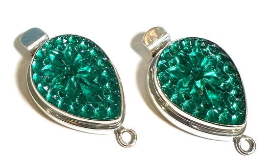 Sterling Silver Crystal Pear Clasps – Emerald Item #SALE6568