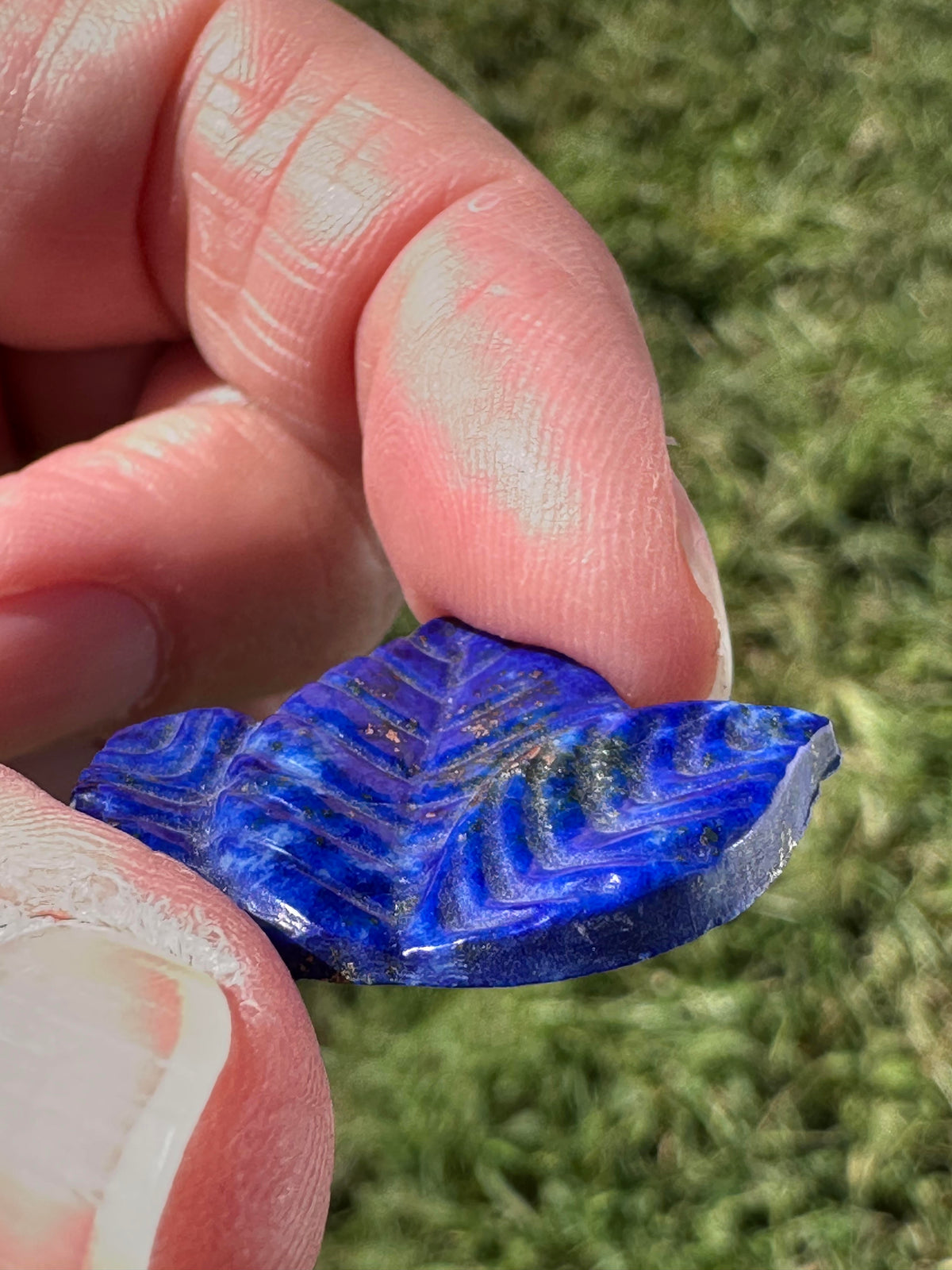 Triple Leaf Carved Lapis Lazuli Cabochon 30 x 25 mm #CAB7944